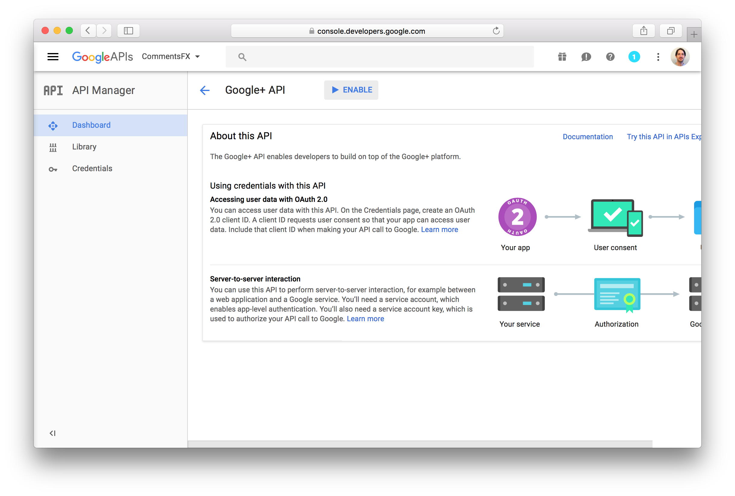 Enable Google+ API Google
