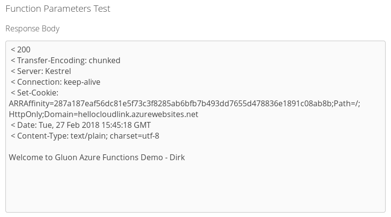 GCL test azure function dialog