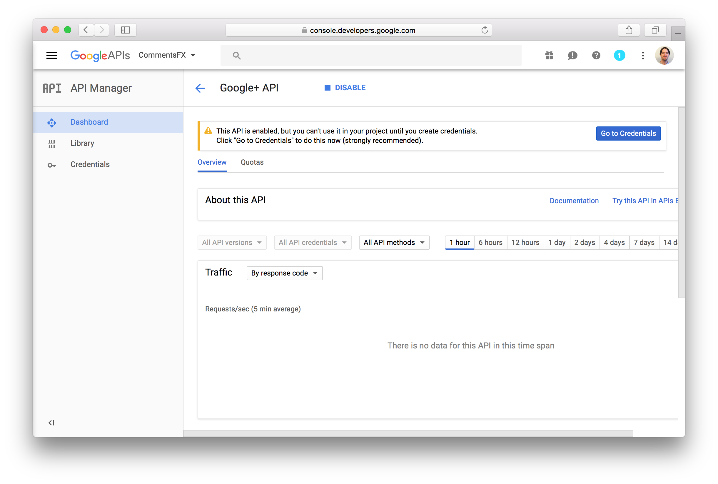 Enabled Google+ API Google