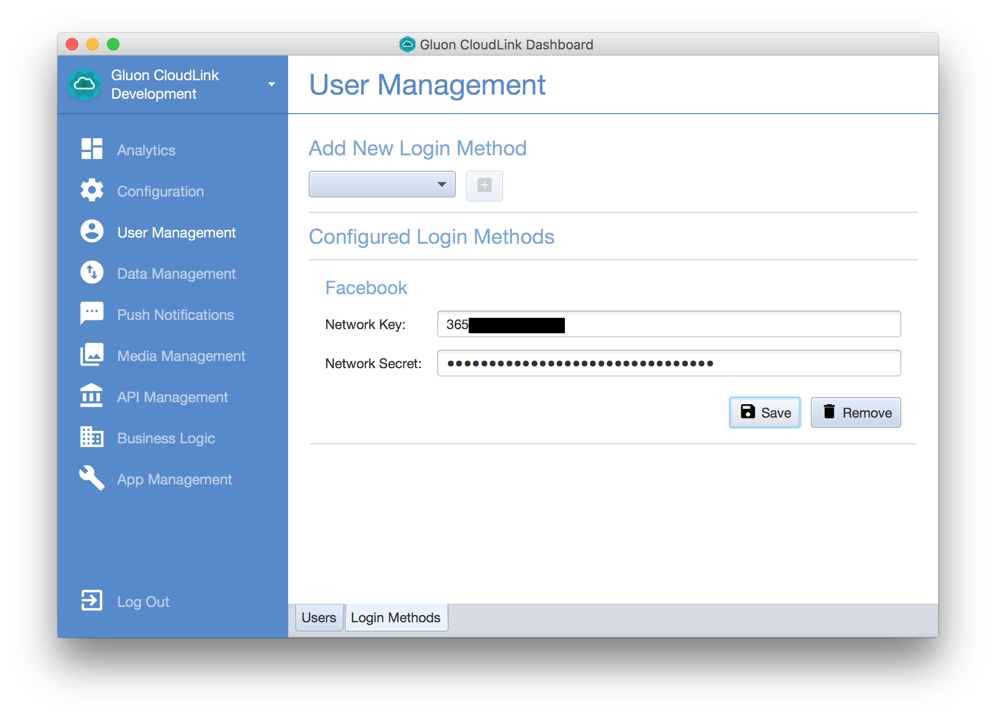 Paste Facebook tokens in Gluon CloudLink Dashboard