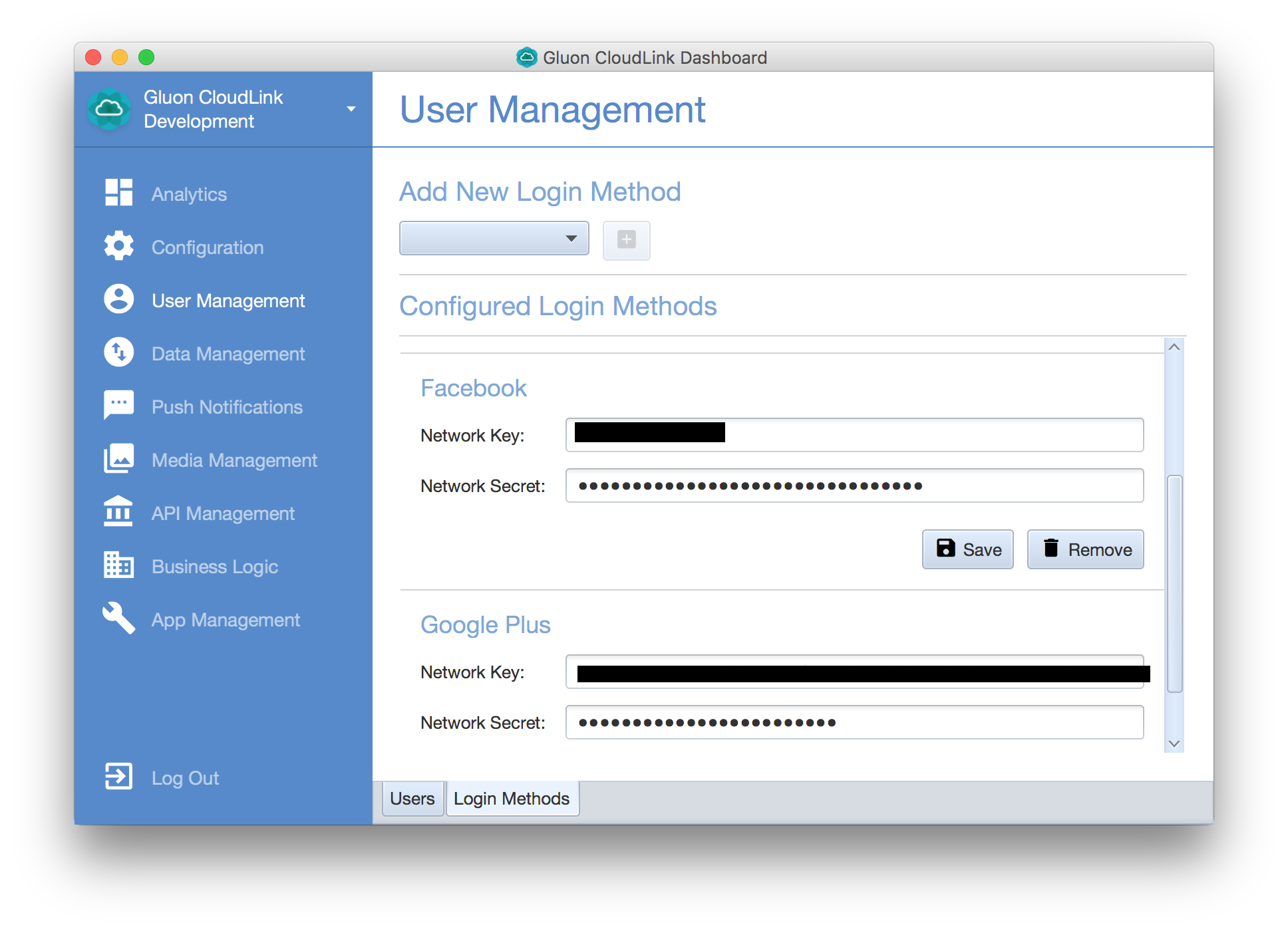 Gluon Login Methods