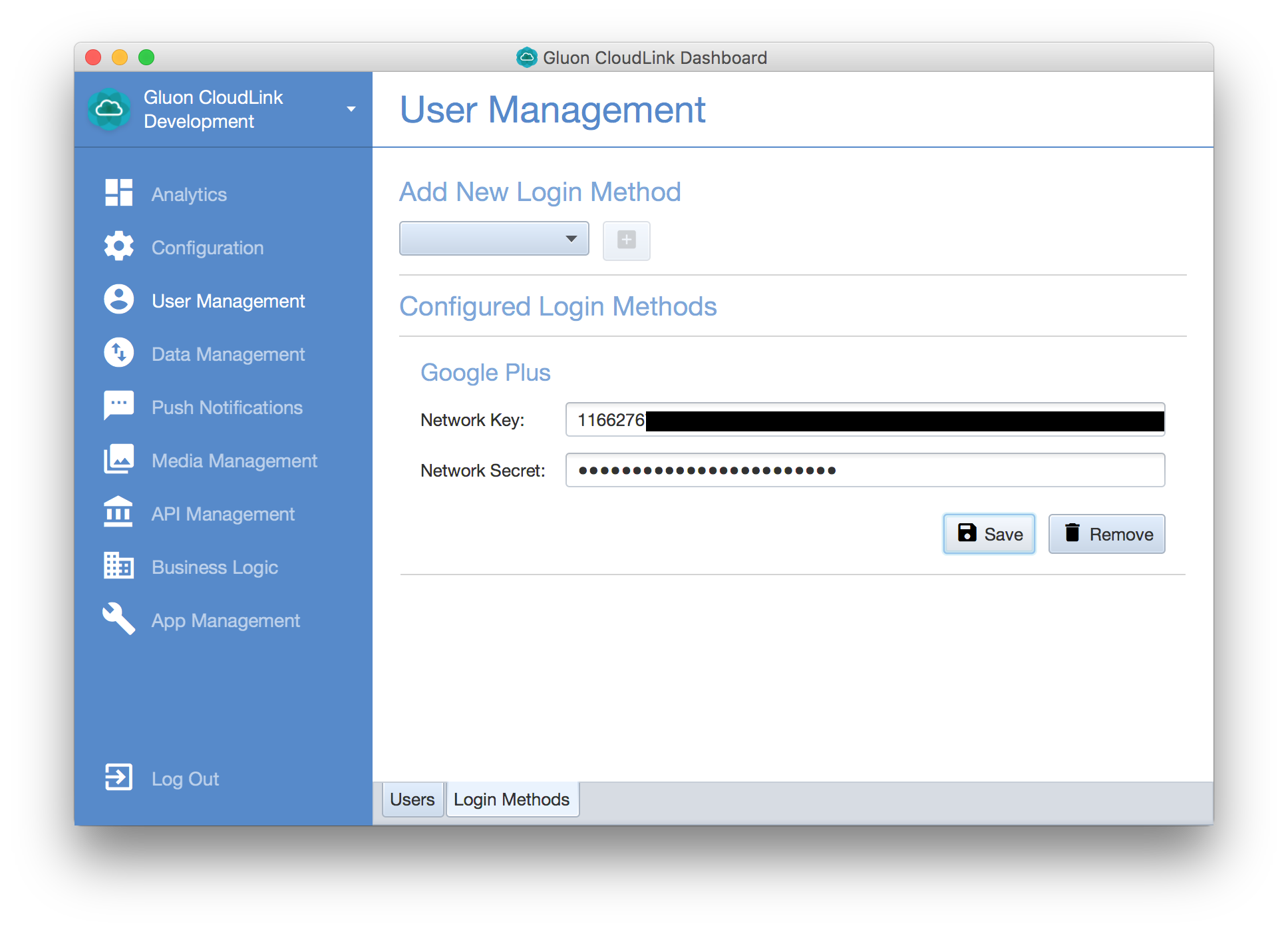 Paste Google credentials tokens in Gluon CloudLink Dashboard