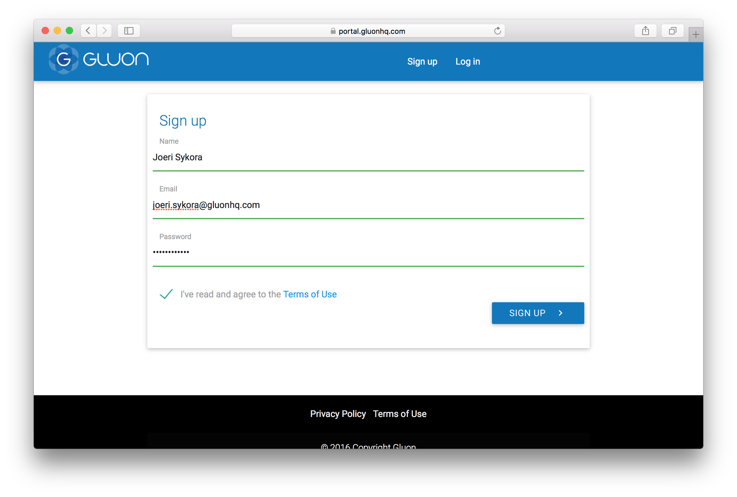 Sign up to Gluon CloudLink Portal