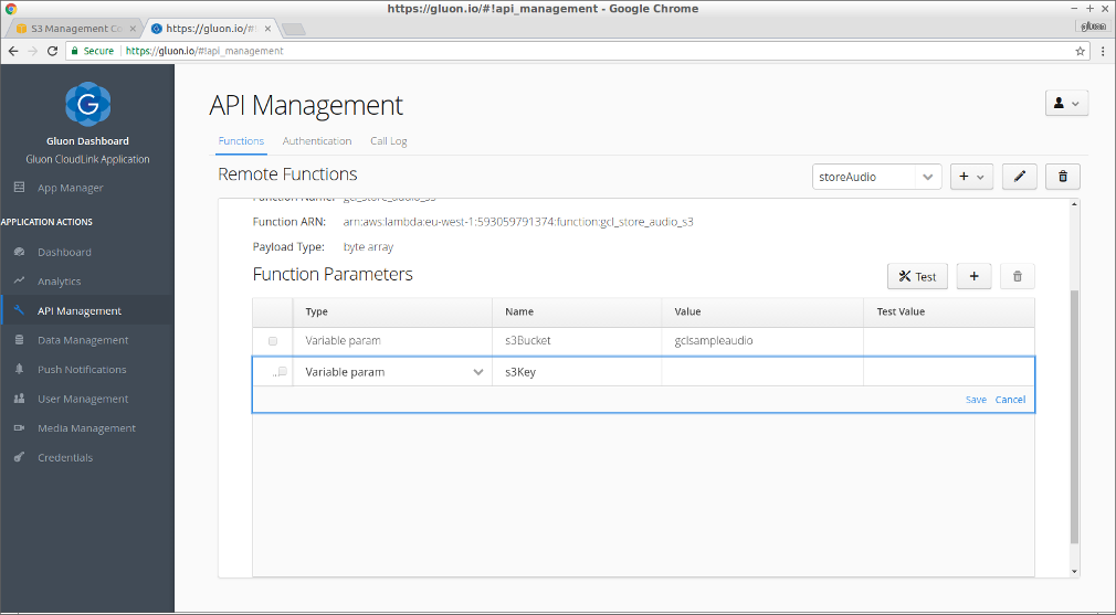 API Management view - Add function parameters