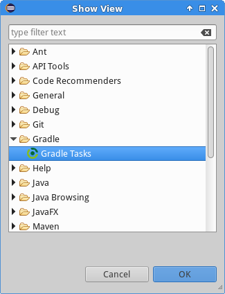 Show the Gradle Tasks view