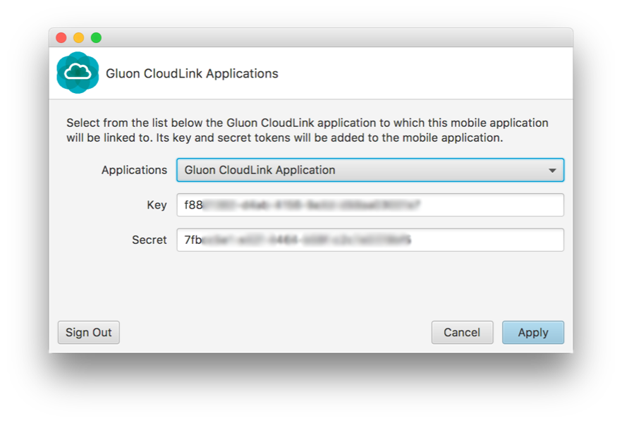 Gluon CloudLink  application secrets