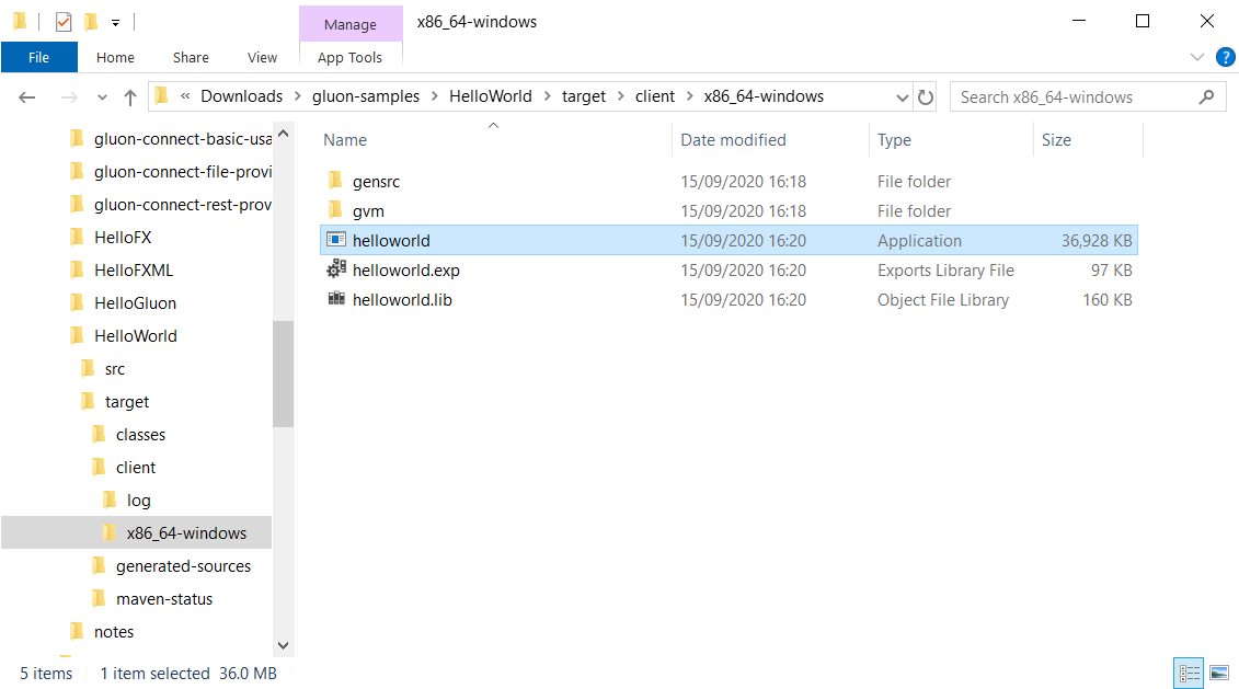 HelloWorld Windows Link Output