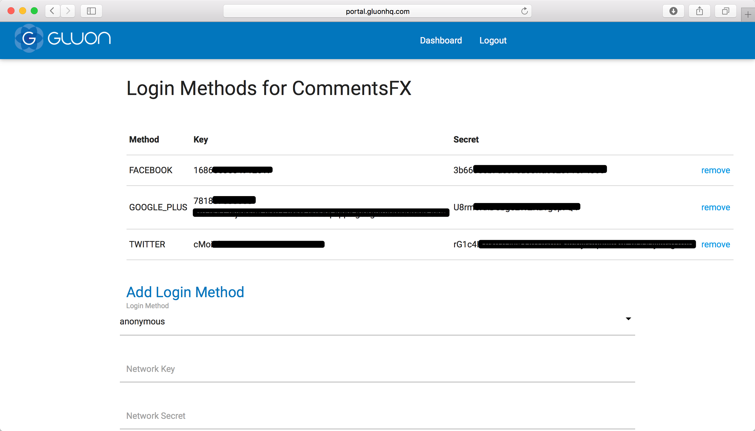 Gluon Login Methods