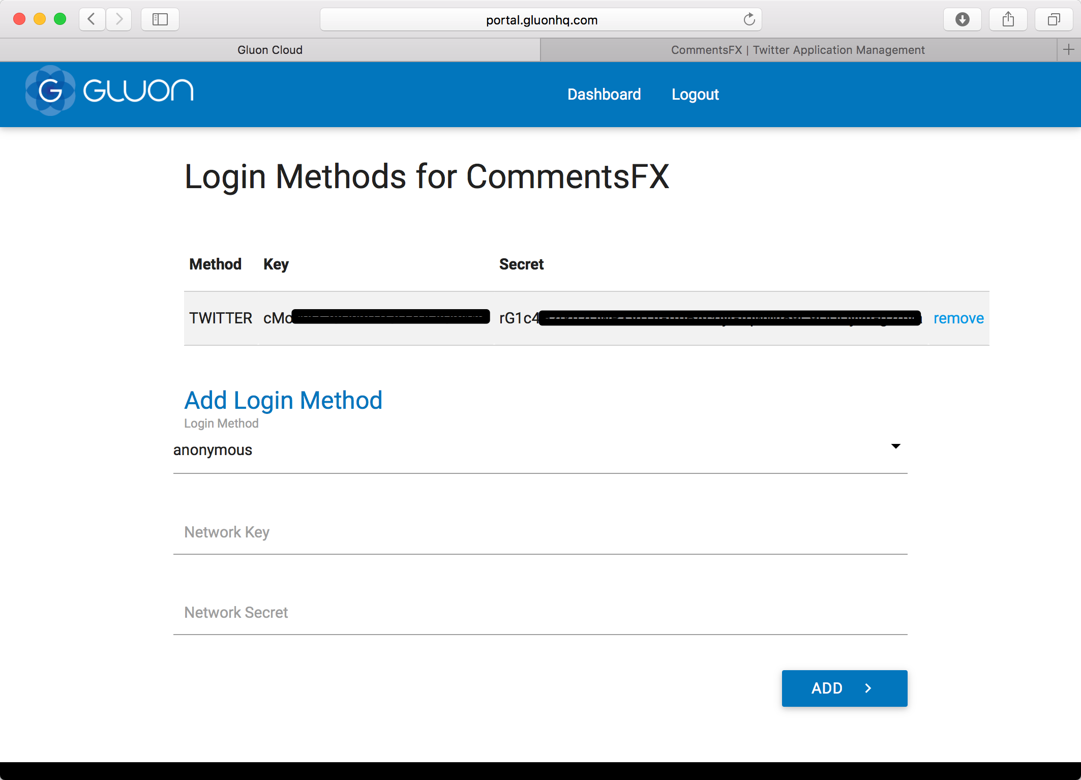 View tokens from app in Gluon Portal