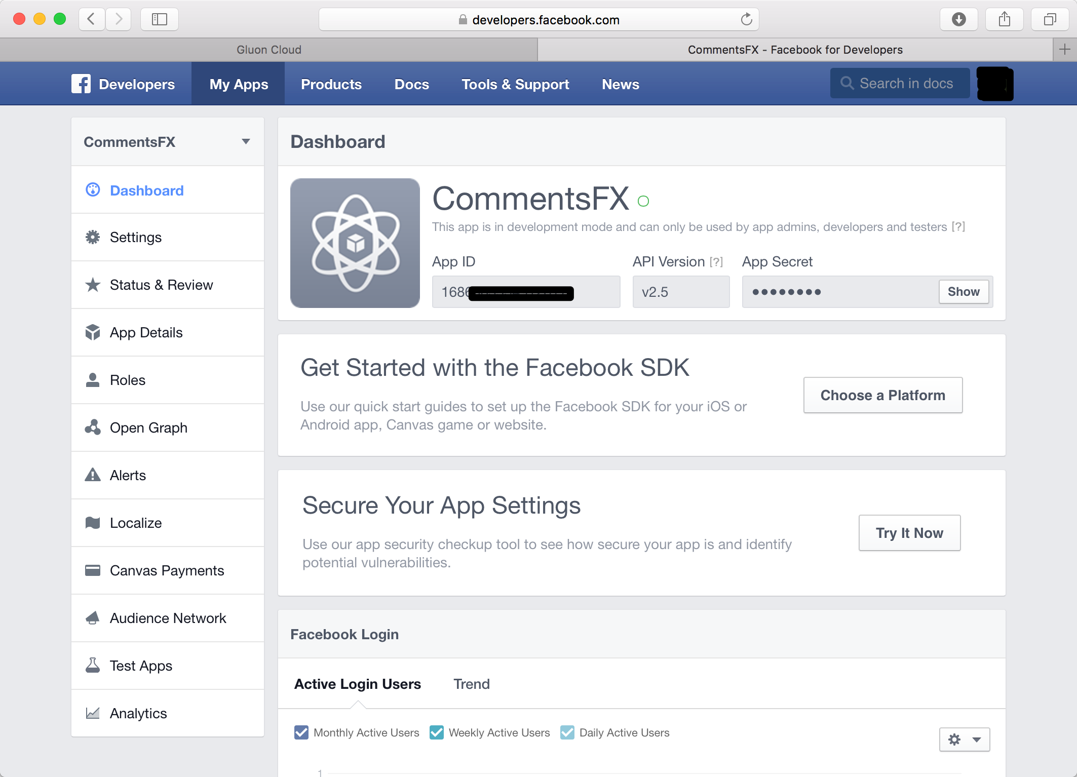 App Dashboard Facebook