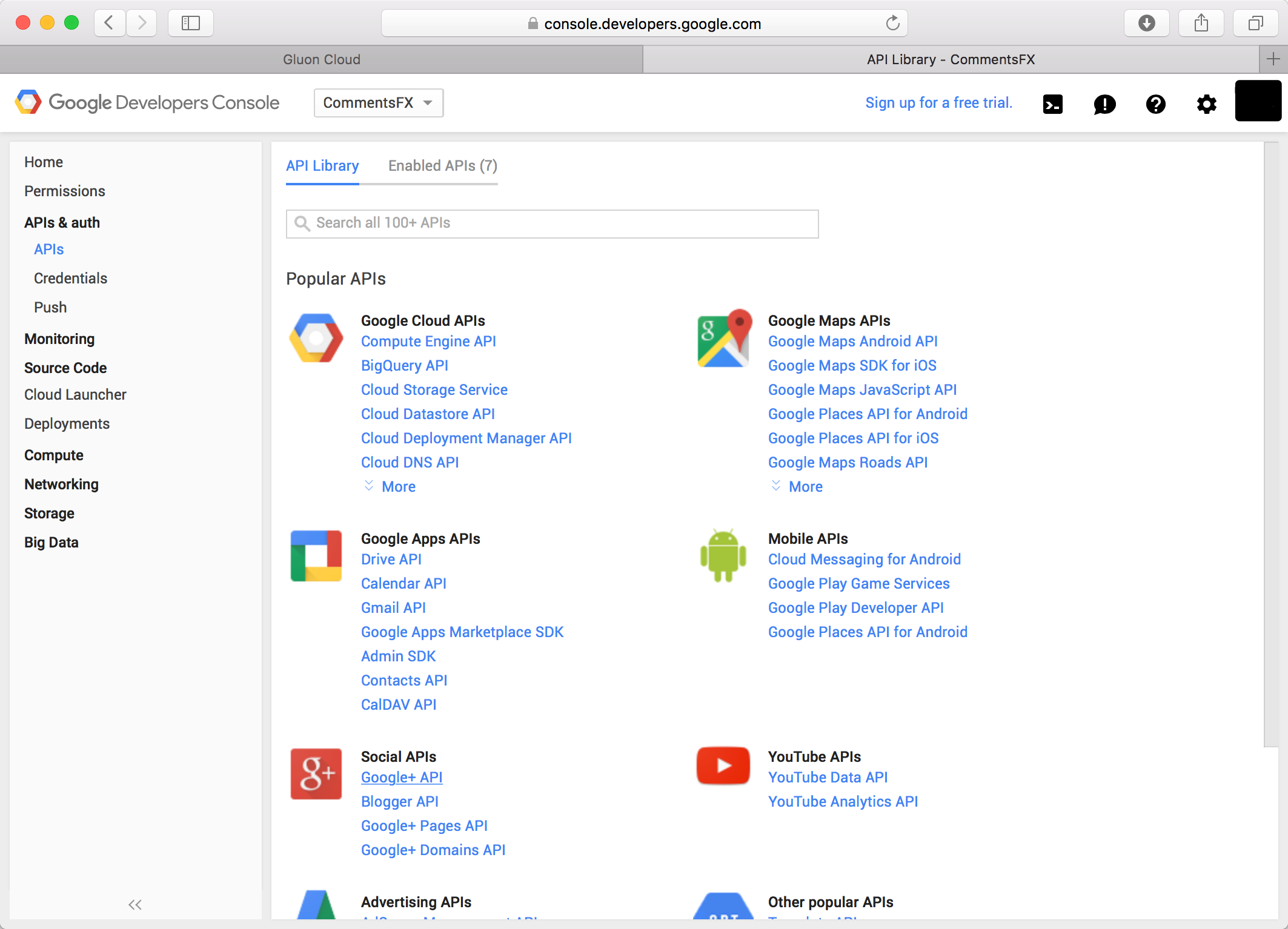 Select Google+ API Google