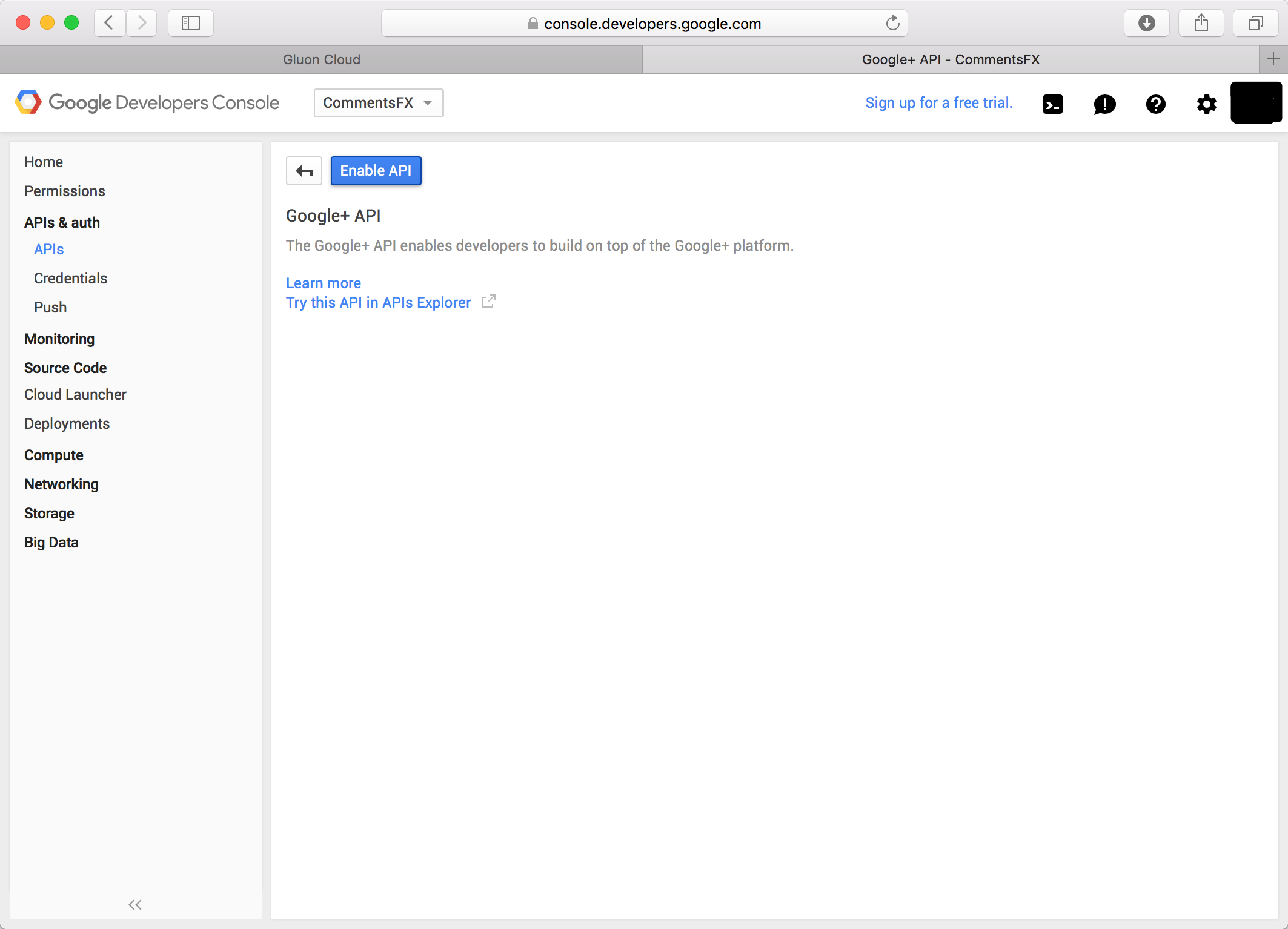 Enable Google+ API Google