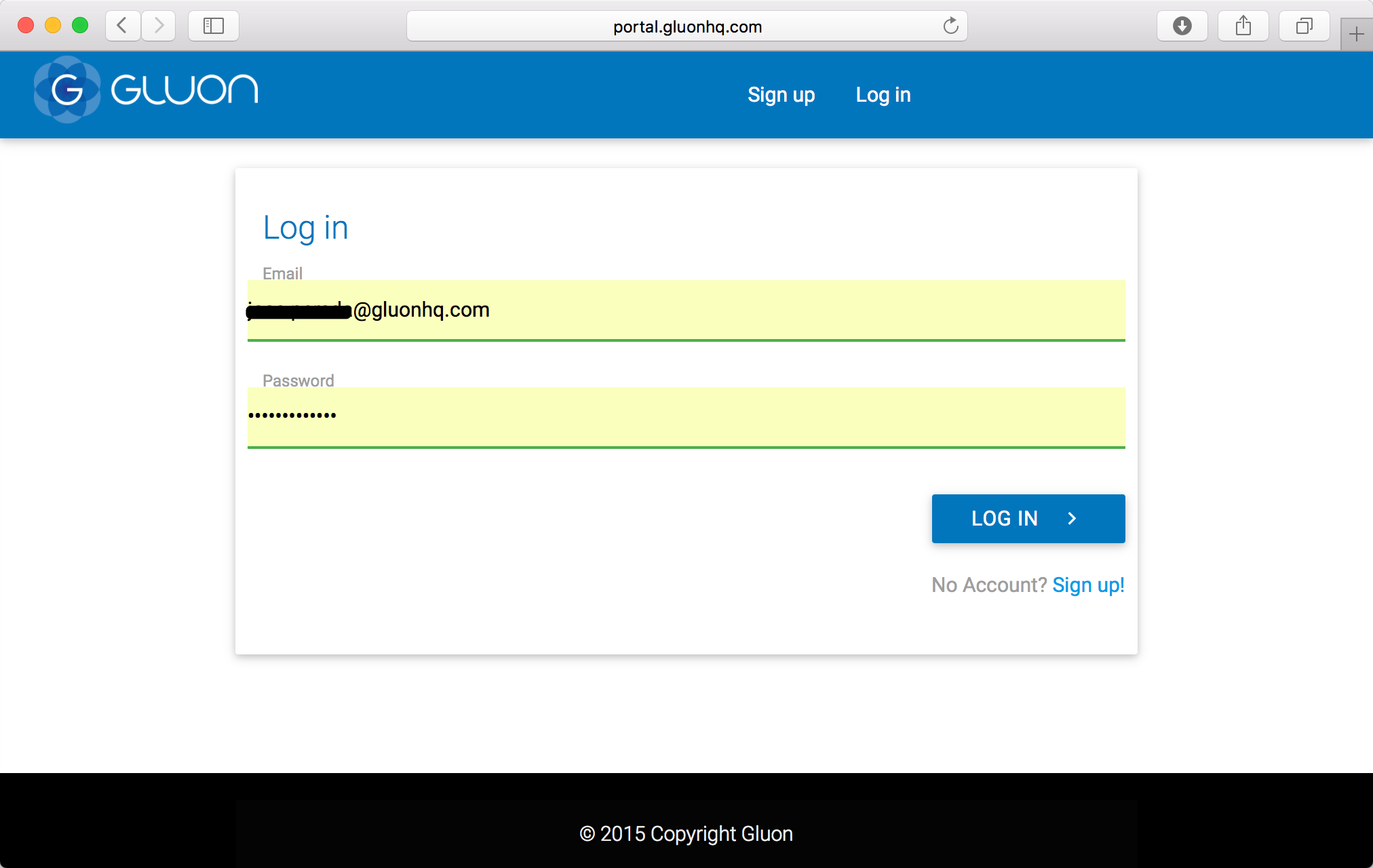 Log in to Gluon Cloud Portal