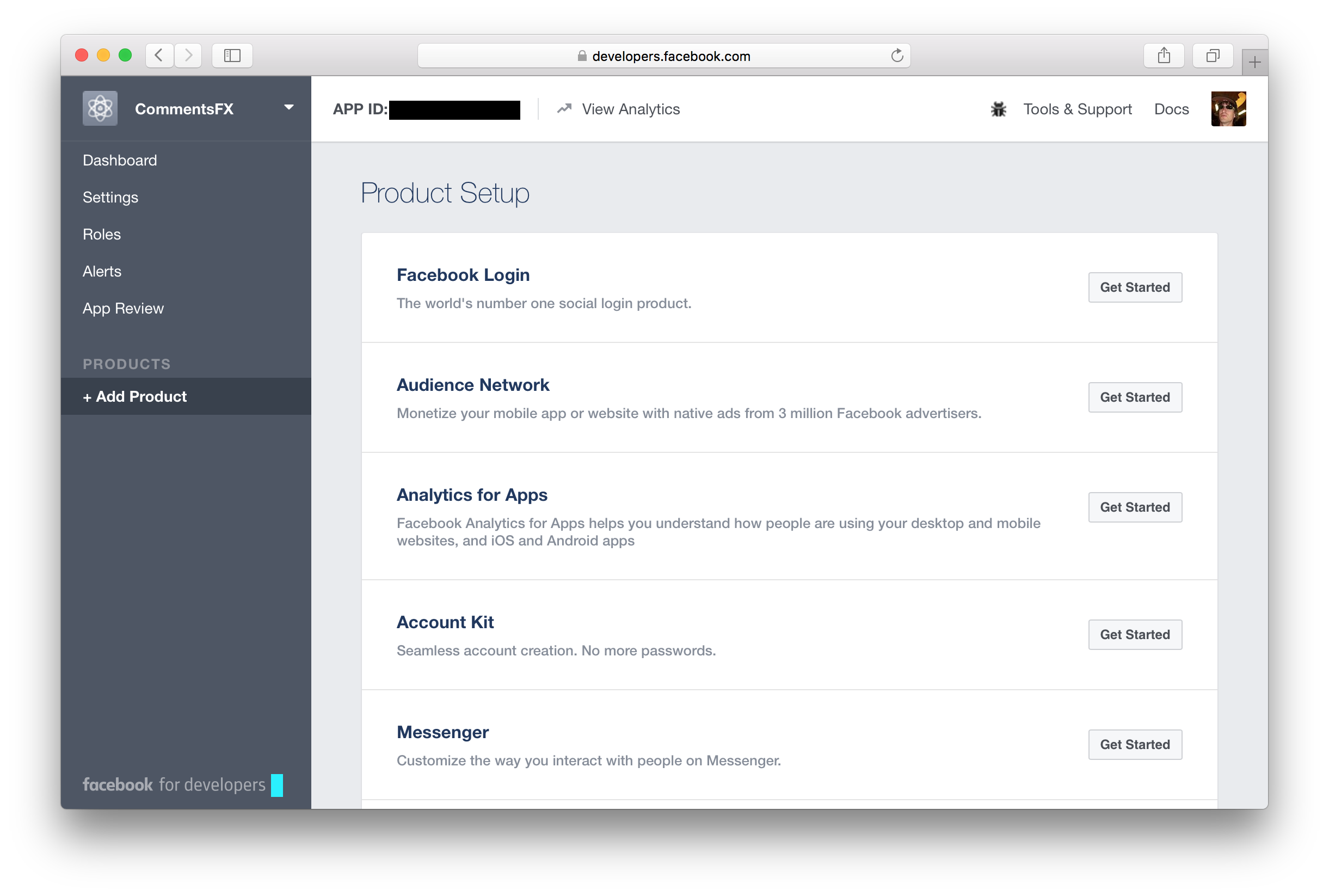 Facebook Product Setup page