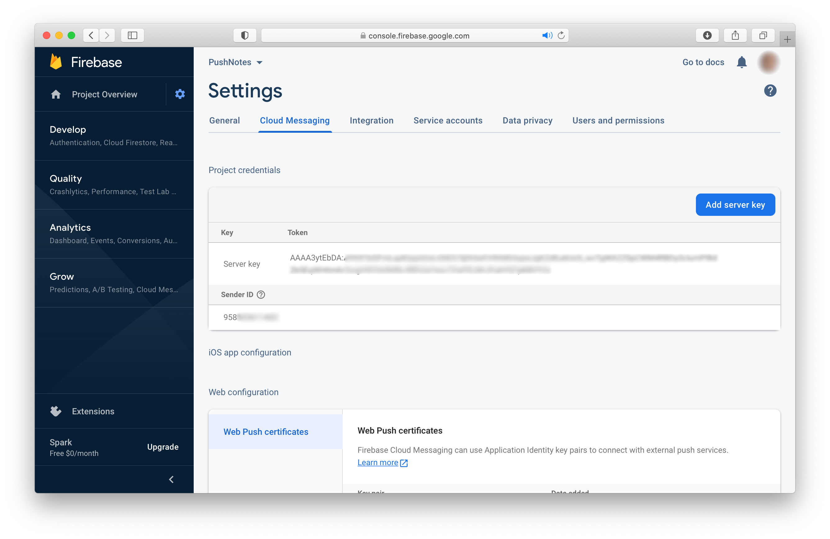 FCM - Cloud messaging credentials