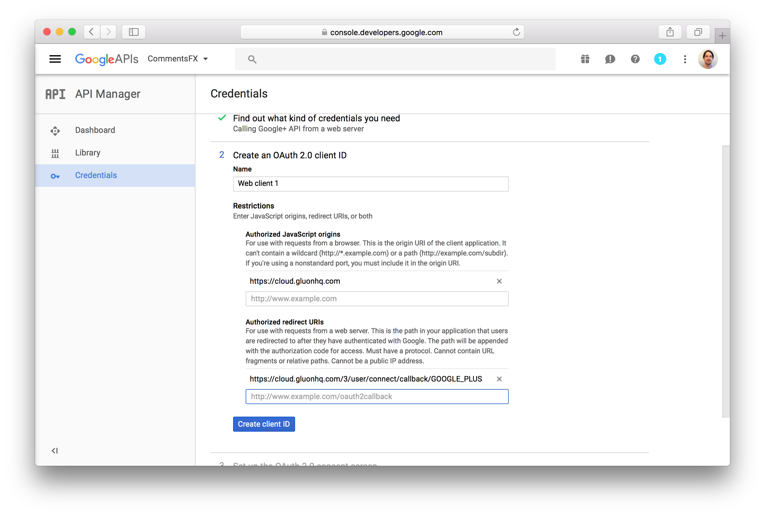 Create OAuth2.0 Credentials Google