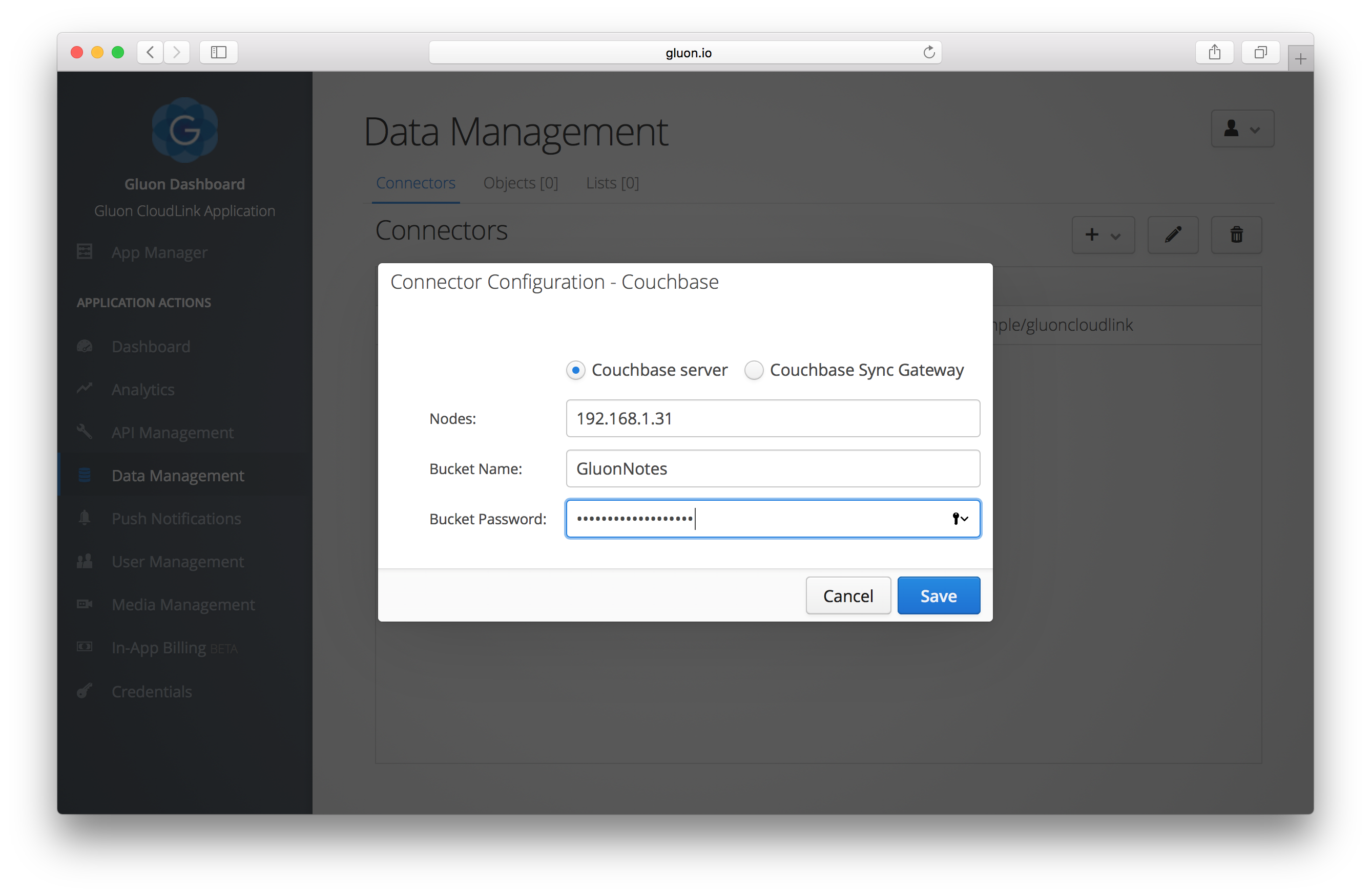 Data Storage - couchbase connector