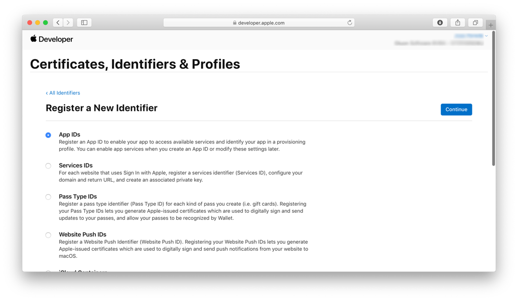 New App Identifier