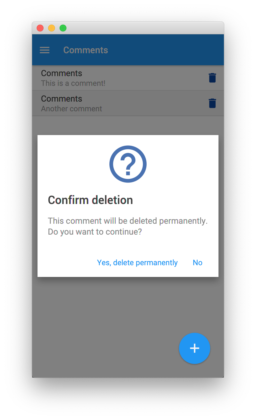 App to confirm that a comment should be to the cus